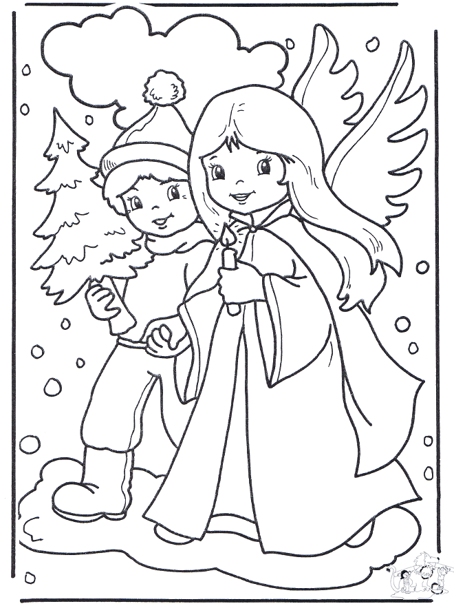 Anioł i Chłopczyk - Kolorowanki Bożonarodzeniowe