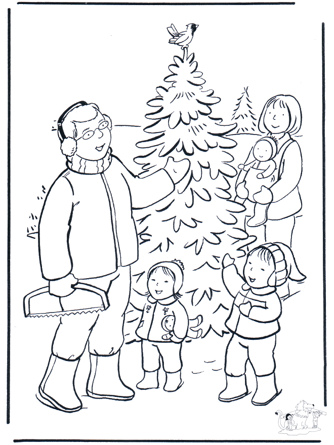 Rodzina w Śniegu - Kolorowanki Bożonarodzeniowe