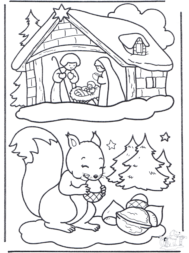 Wiewiórka i Szopka - Kolorowanki Bożonarodzeniowe