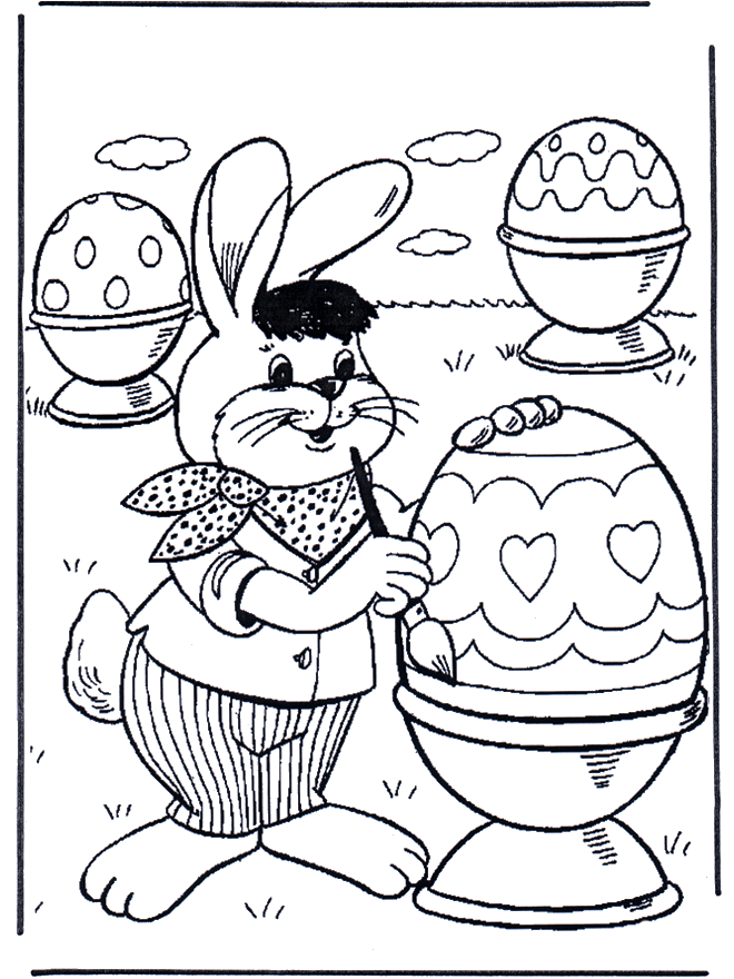 Zajączek Wielkanocnymaluje jajka  - Wielkanoc